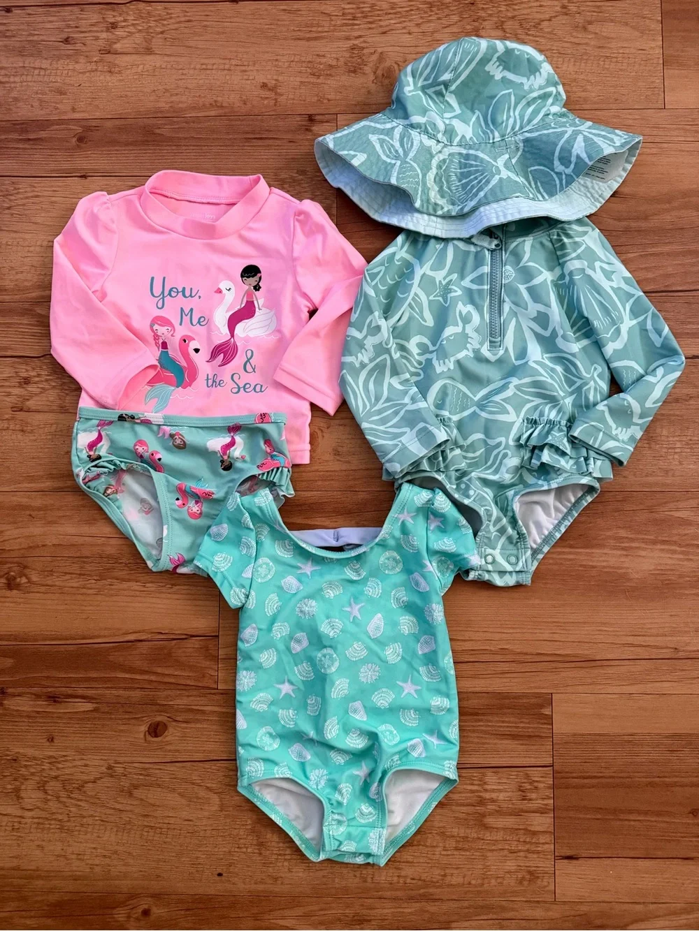 Baby girl  Mermaid Swim set bundle with hat 6 months